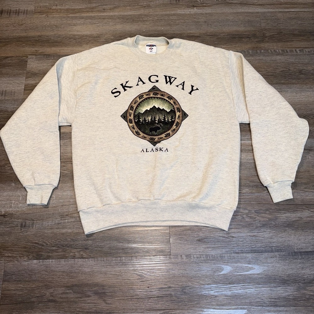 VTG Jerzees Brand Sweatshirt Mens Large Skagway Alaska Nature-Themed Graphic